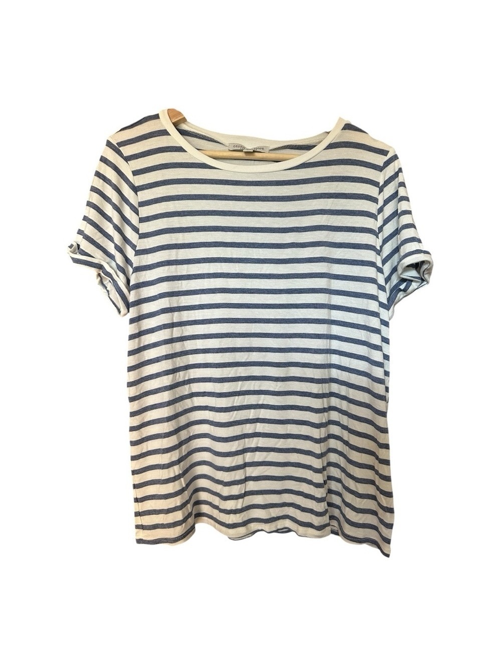 Green Envelope Navy and White Striped Top Blue White Tees - Short Sleeve Size M